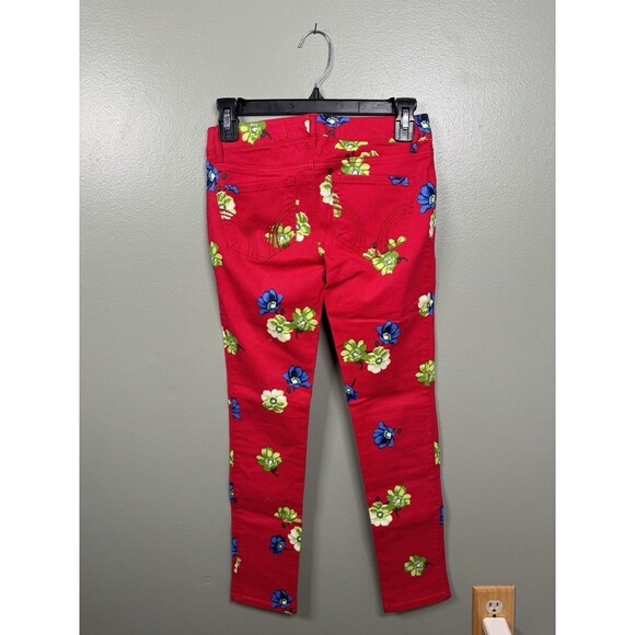 Hollister Juniors Floral Ankle Pants Red Blue Green Size 0 Waist 24 - Picture 2 of 9